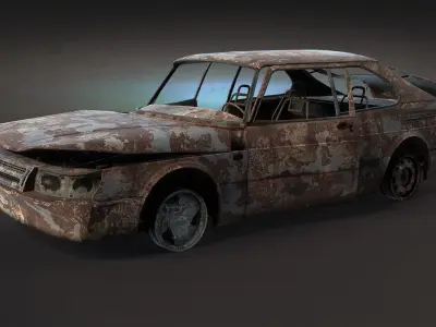 Burnt Retro Car 02 Low-poly 3D model