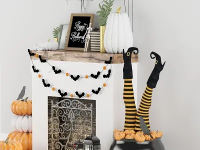 Halloween decor set 3D model Low-poly 3D model