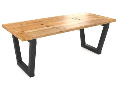 Wooden Table Set Low-poly 3D model