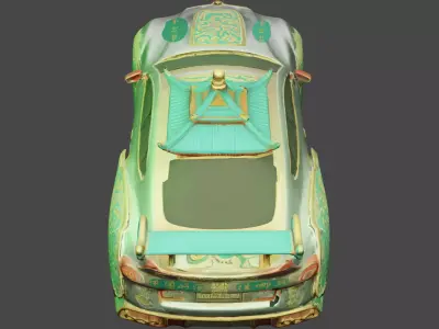 Car decorated with Chinese traditional stuff for cartoon Low-poly 3D model