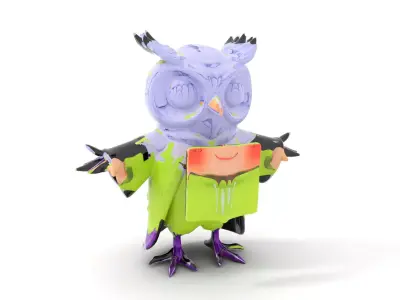 Chibi Character with Purple Hair and Outfit  Rigged and Animated Low-poly 3D model