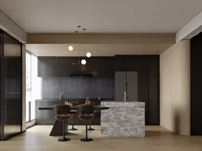 Modern living room dining room interior scenes  3D model