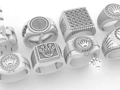 8 Men Ring Anillos Reloj de Hombre  corona  3D print model