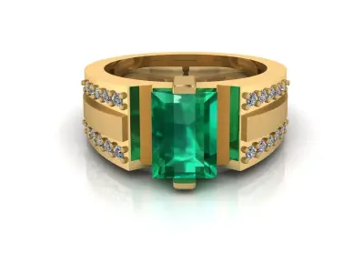 ring with diamonds and emerald 3D print model