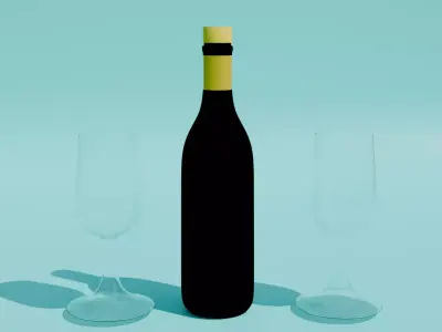 SIMPLE WINE  BOTTAL AND GLASS BLEND FILE TEXRE Free low-poly 3D model