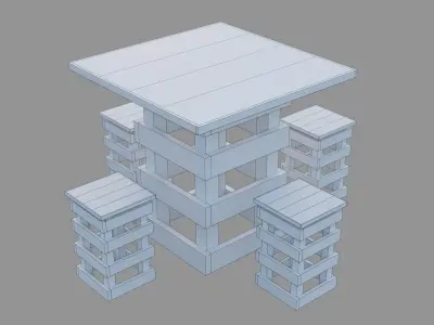 Table and chairs - Recycled wood Low-poly 3D model