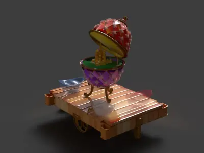 Chinese gold Ingot with Faberge egg  and ancient dome house Low-poly 3D model