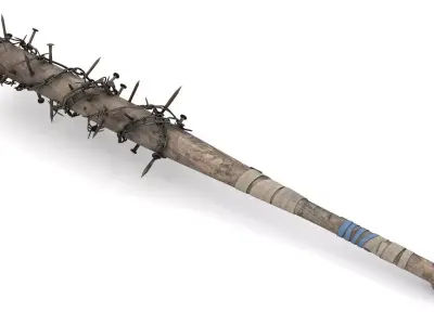 Baseball Bat with Nails and Barbed Wire Low-poly 3D model