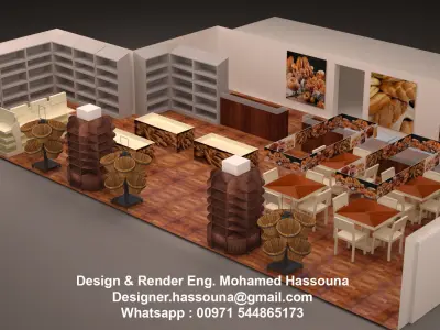 3d modeling bakery store with shelves and tables 3D model