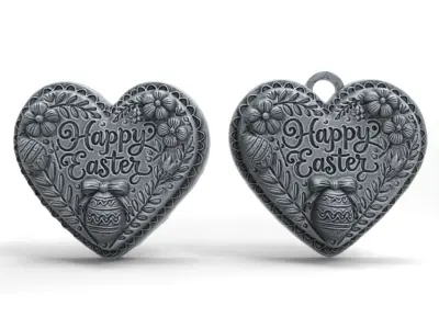 happy easter heart shape decor  3D print model