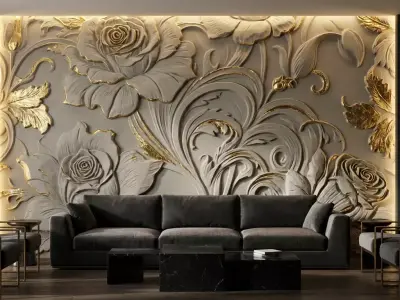 modern rose panel wall decor set relief stl mural CNC 297 3D model