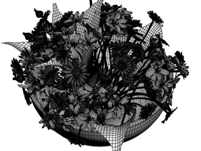  Flowers with ceramic pot 3D model