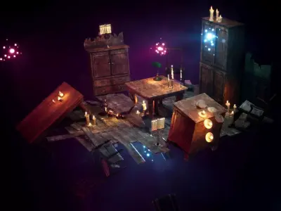 Antique Furniture Environment  35 Assets Low-poly 3D model