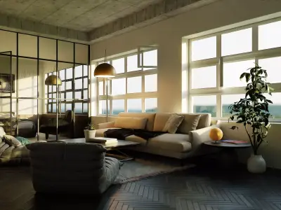Living room with Bedroom scene in native blend file  3D model