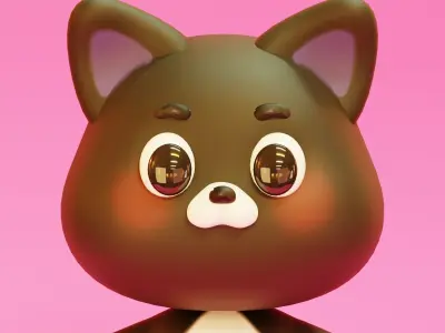 Cute Black Cat Cartoon Low-poly 3D model