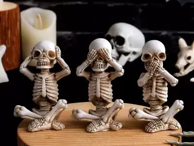 sculpture trio skeleton blind mute and deaf decoration 3D print model