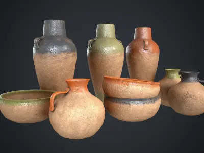 Vase Old Painted Pack Low-poly 3D model