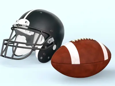 American Football Helmet and Ball 3D model