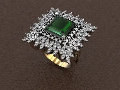 Ring with emerald and diamonds 3D print model