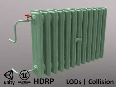 Old Radiator Green - Unity - HDRP - UE4 Low-poly 3D model