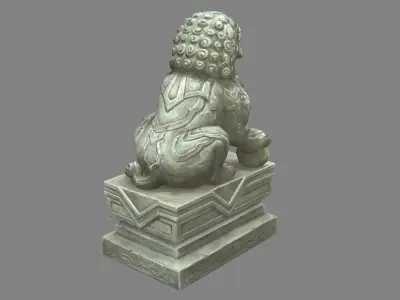 Stone lion sculpture - Asian lion sculpture Low-poly 3D model