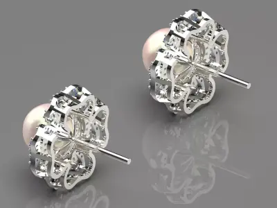  Clove design earrings  pearl  diamond sapphire  model pe0050 3D print model