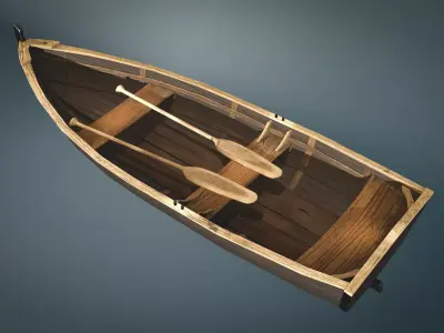 Wooden Boat Low-Poly Game-Ready Low-poly 3D model