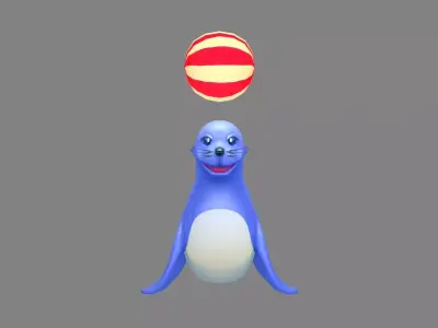 Cartoon sea lion performing in zoo Low-poly 3D model