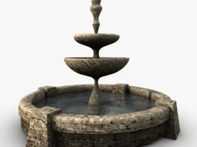 Low poly stone fountain 3D model