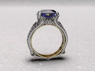 Complex sapphire engagement ring 3D print model