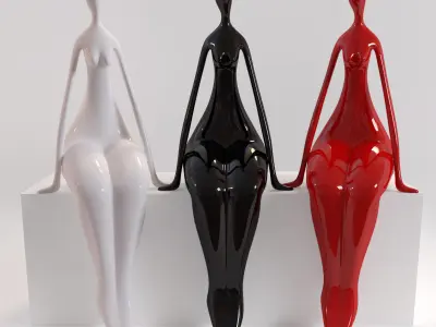 A set of statues of a lady 3D model