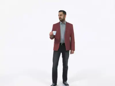 Portrait 03J Drinking Coffee Casual Man Low-poly 3D model