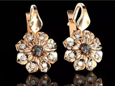  luxury earrings in the shape of a flower with diamonds 472 3D print model