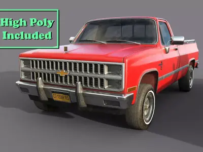Chevrolet C10 1982 Red Low-poly 3D model