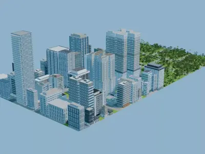 City Downtown Skyscraper Street 06 - DAY Low-poly 3D model