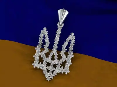 Trident ukrainian flag with diamond pendant 3D print model