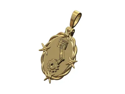 Oval thornes piston gear engine pendant with bail 3D print model