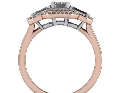 Modern Halo 3 Emerald Cut Stone Anniversary bridal set Rings 3D print model