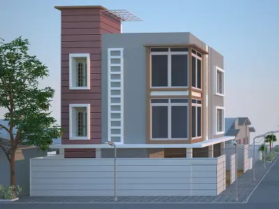 Exterior two story house with car 3D model