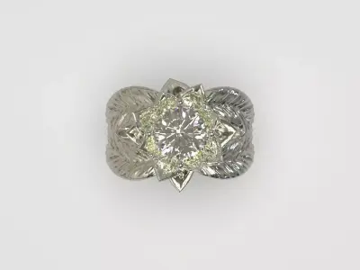 Free Protea Ring Size N with Brilliant Stone Free 3D print model