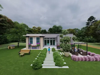  4-bedroom modern contemporary house plan Low-poly 3D model
