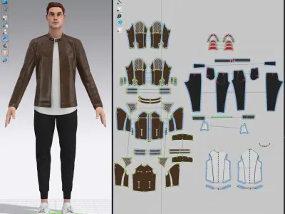 Mens Leather Jacket Outfit T-shirt and Jogger 3D model