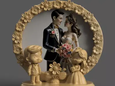 Wedding Couple 3D Frame Romantic STL for Decoration Gifts 3D print model