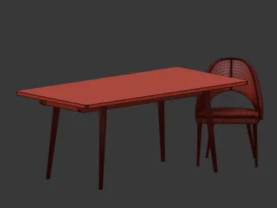 Dining Set table and six chairs velvet 3D model