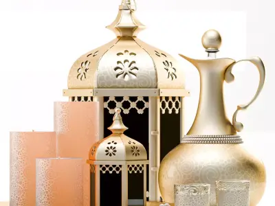 Decorative Set moroccan lantern with candles and candlesticks 3D model