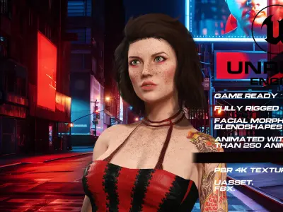 Tattoo girl full rigged - game ready - animated  Low-poly 3D model