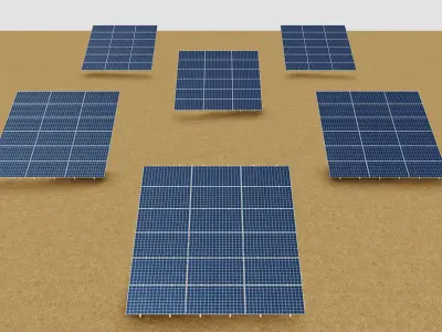 Solar Tracking Pole-3x6 Panel Layout-Five Table Low-poly 3D model