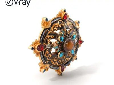 Medieval Brooch with Precious Gems model pack Low-poly 3D model