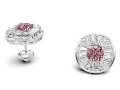 Cushion Yellow Diamond Stud With Baguette and Pear   3D print model