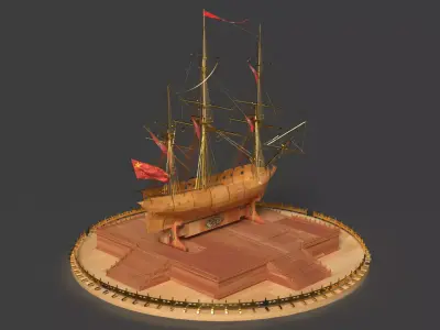Chinese sail ship  Low-poly 3D model